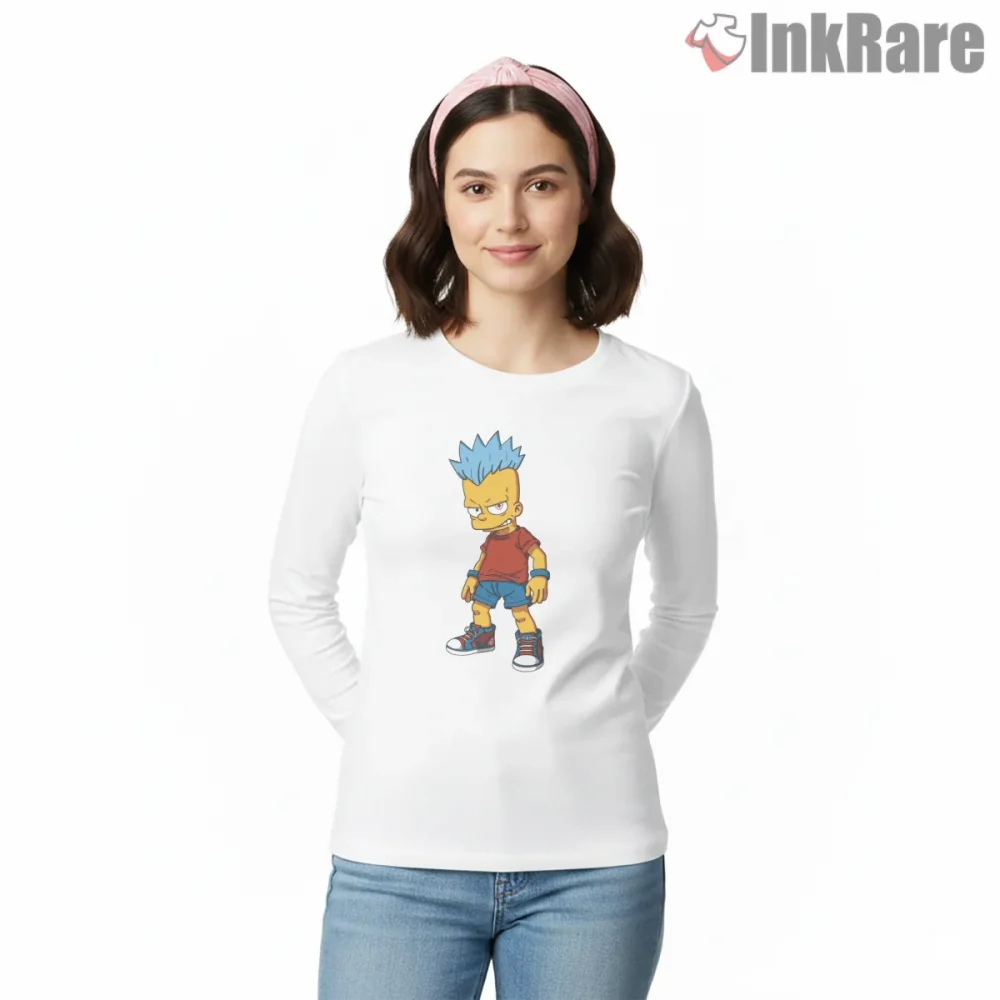 Cyberpunk Bart Neon Future Street Style Cartoon Shirt on white long sleeve shirt for women graphic tee