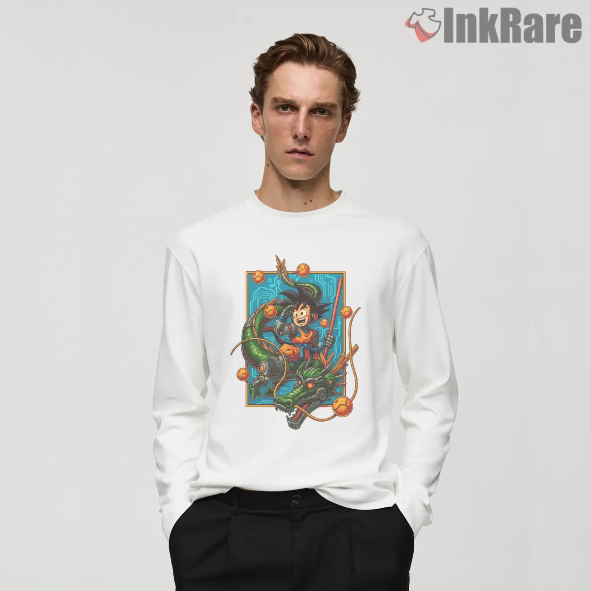 Cyborg Dragon Adventure Arcade Poster Shirt on white long sleeve shirt for men graphic tee