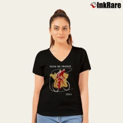 Women’s Cycling Tour de France Vintage for Bike Racing Fans V-Neck Tee in black | Chic Neckline, Soft Texture