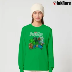 Women’s Dachshund Avengers Marvel Comic Parody Long-Sleeve Top in irish green | Sleek, Versatile, All-Season