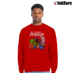 Men’s Dachshund Avengers Marvel Comic Parody Crewneck Sweatshirt in red | Cozy Fabric, Clean Style