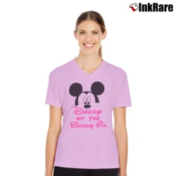 Women’s Dad Of The Birthday Girl Mickey Mouse Family Party V-Neck Tee in light pink | Chic Neckline, Soft Texture