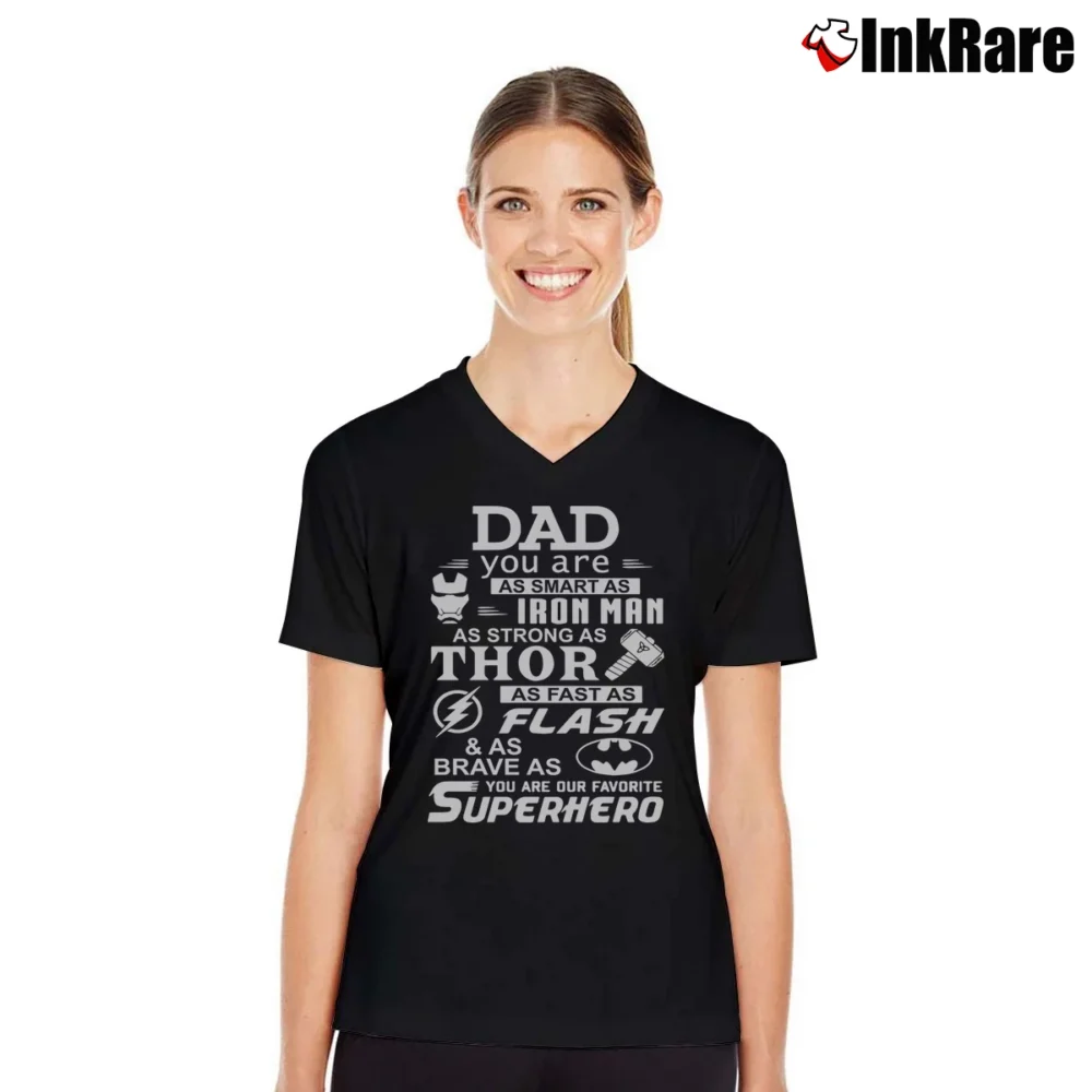 Women’s Daddy Favorite Superhero Marvel Avengers V-Neck Tee in black | Chic Neckline, Soft Texture