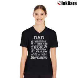 Women’s Daddy Favorite Superhero Marvel Avengers V-Neck Tee in black | Chic Neckline, Soft Texture