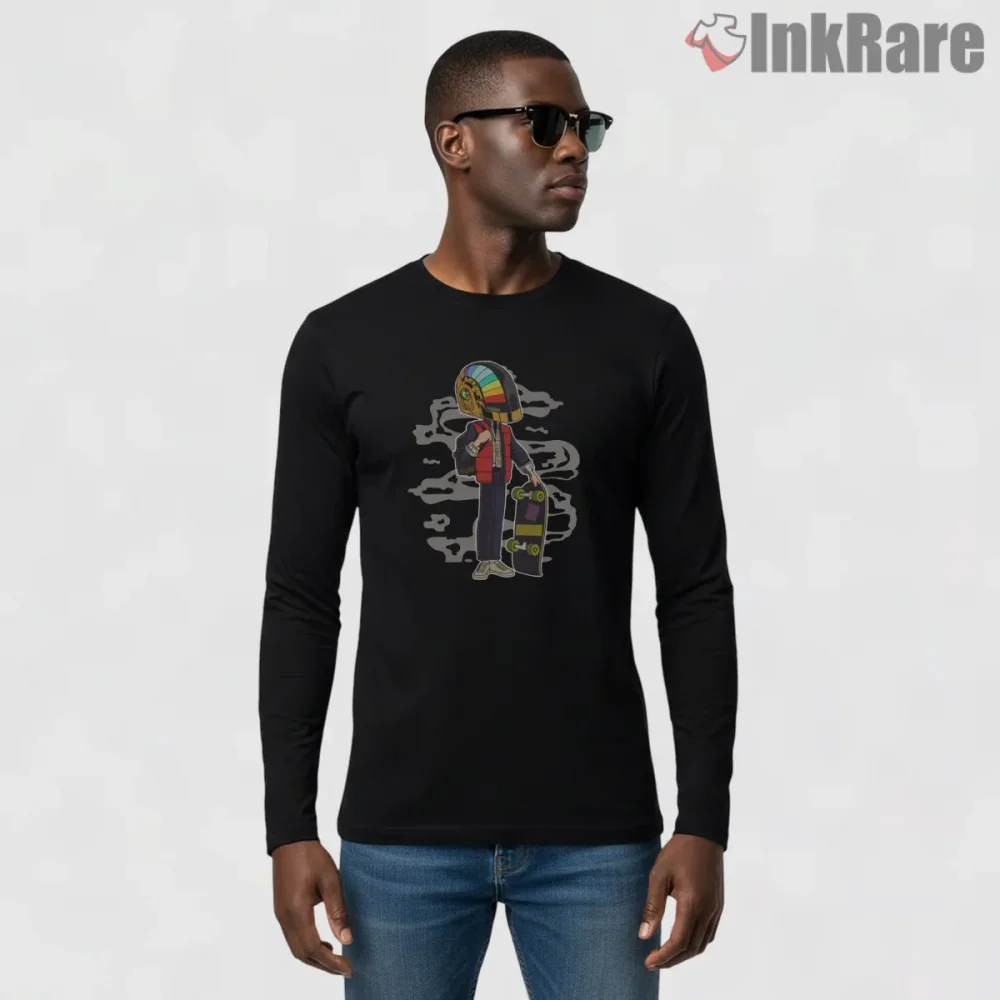 Daft Punk Anime Skateboard Streetwear Shirt on black long sleeve shirt for men graphic tee