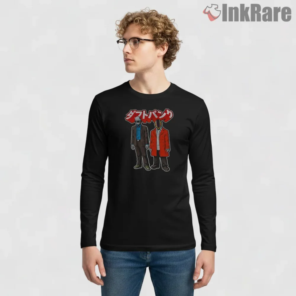 Daft Punk Japanese Street Fashion Shirt on black long sleeve shirt for men graphic tee