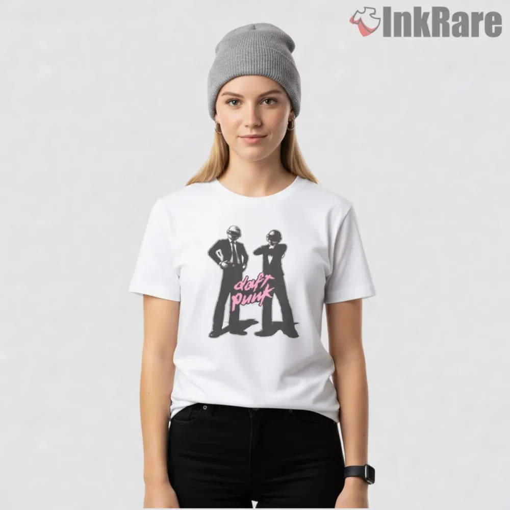 Daft Punk Minimal Silhouette Performance Shirt on white short sleeve shirt for women graphic tee