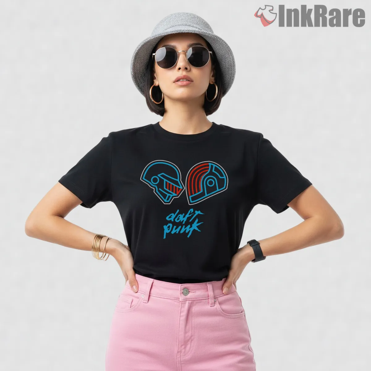 Daft Punk Neon Helmet Outline Short Sleeve Black Daft Punk Neon Helmet Outline Shirt on black short sleeve shirt for women graphic tee
