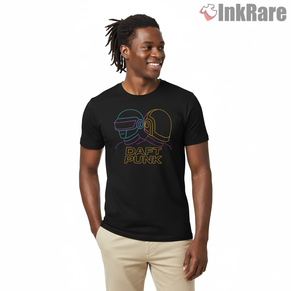Daft Punk Neon Outline Retro Wave Short Sleeve Black Daft Punk Neon Outline Retro Wave Shirt on black short sleeve shirt for men graphic tee
