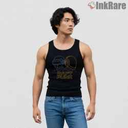 Daft Punk Neon Outline Retro Wave Shirt on black tank top for men graphic tee