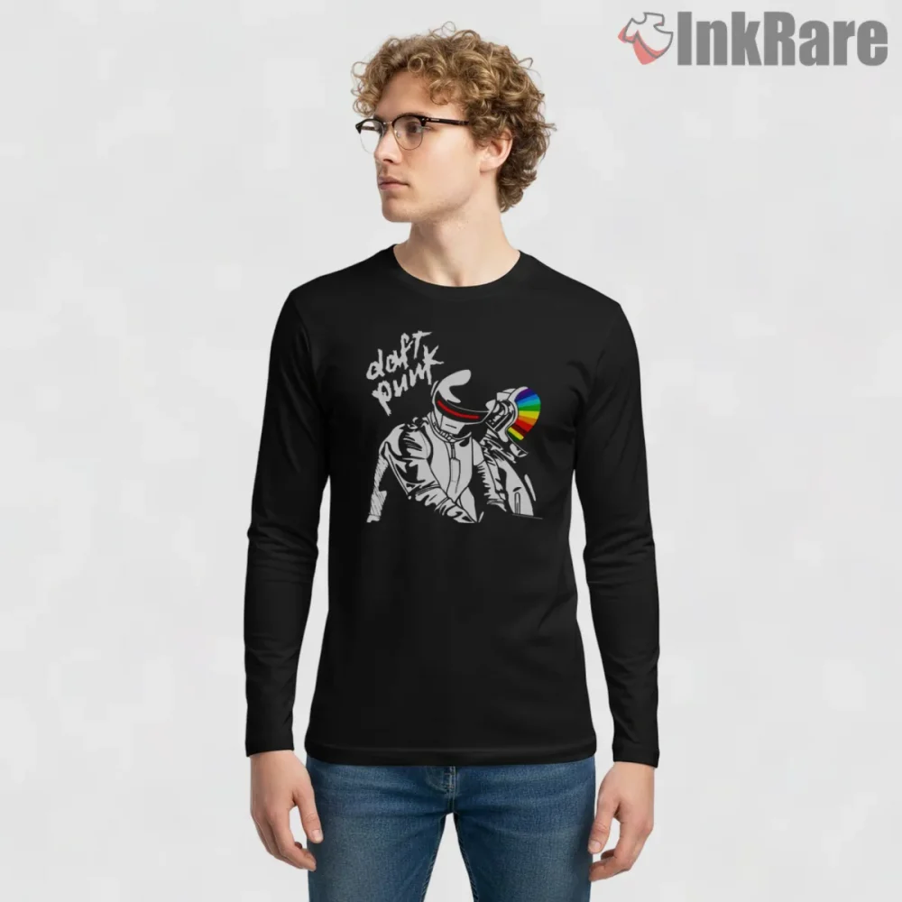 Daft Punk Rainbow Visor Graffiti Shirt on black long sleeve shirt for men graphic tee