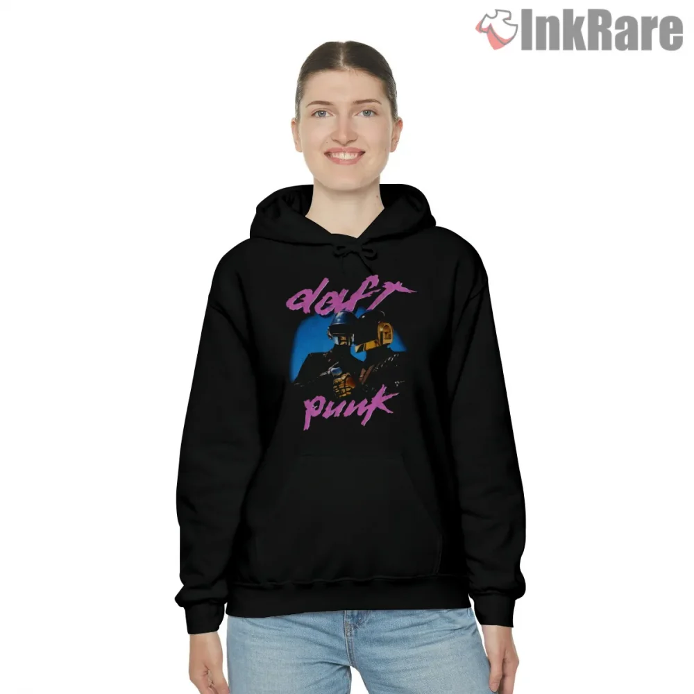 Daft Punk Vaporwave Neon Duo Shirt on black hoodie for women graphic tee