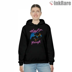 Daft Punk Vaporwave Neon Duo Shirt on black hoodie for women graphic tee