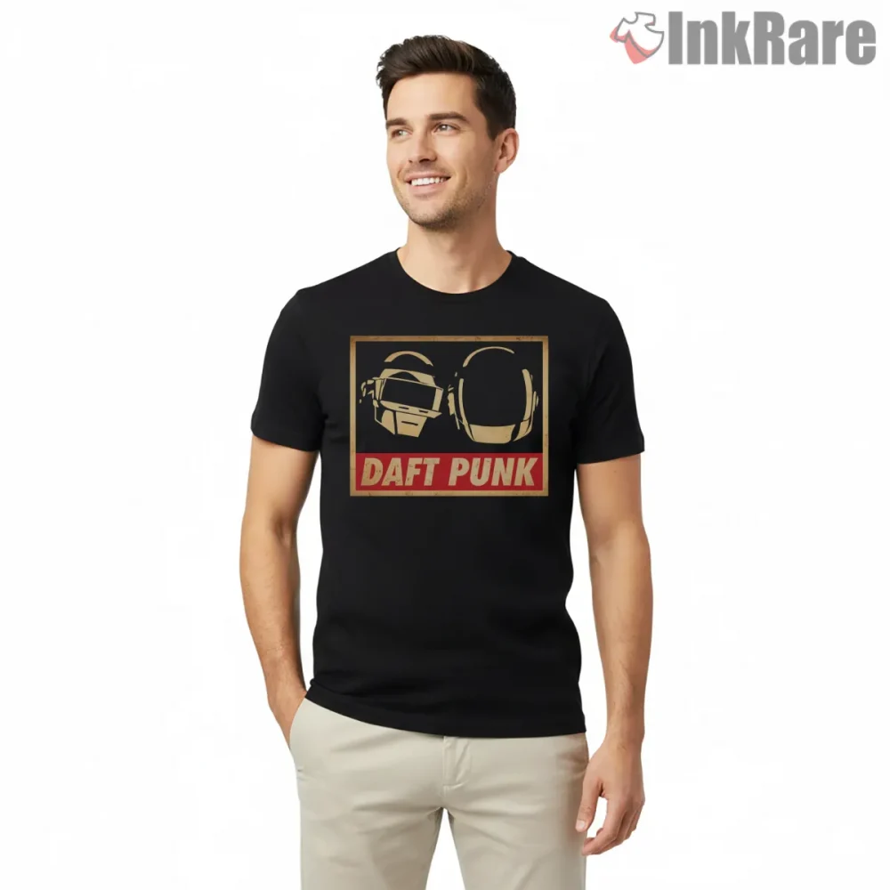 Daft Punk Vintage Poster Duo Shirt on black short sleeve shirt for men graphic tee