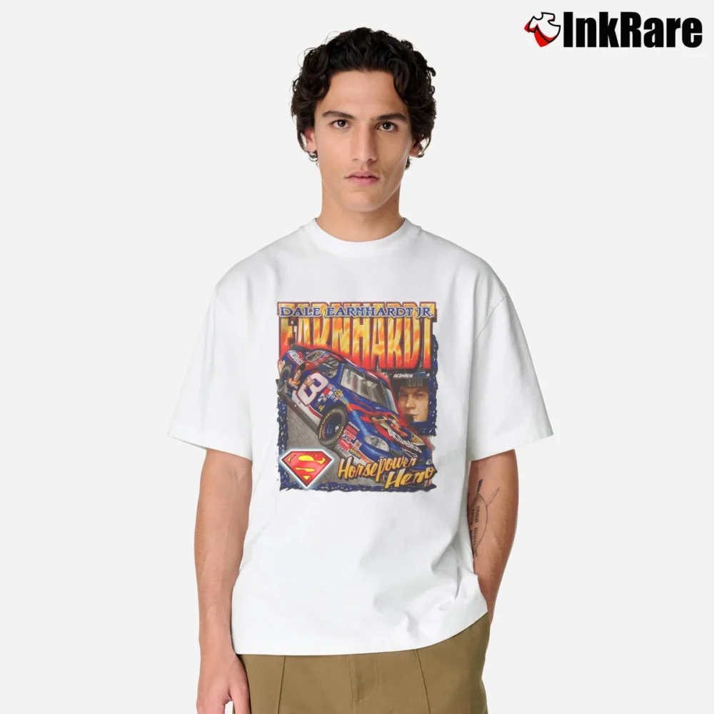 Men’s Dale Earnhardt Jr. Superman Racing Graphic Classic T-Shirt in white | Soft, Breathable Everyday Wear