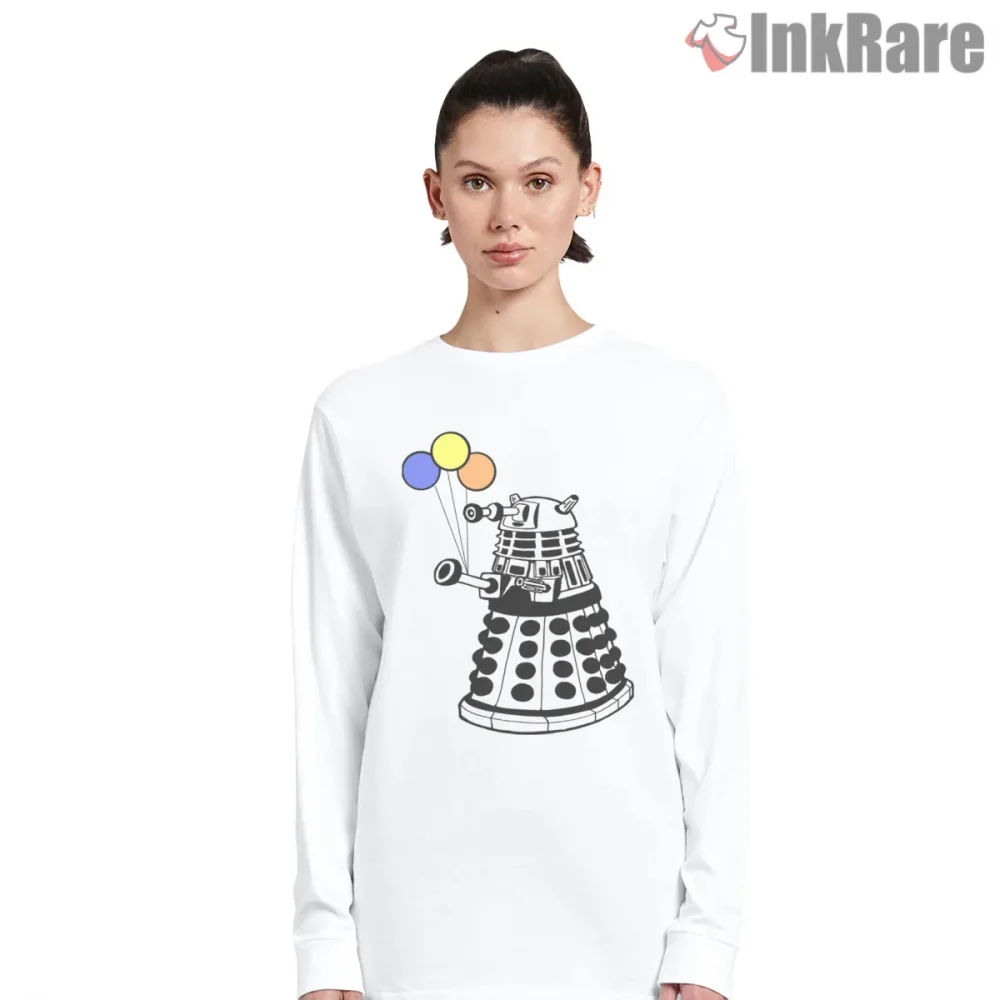 Dalek Birthday Balloons Cute Celebration Shirt on white long sleeve shirt for women graphic tee