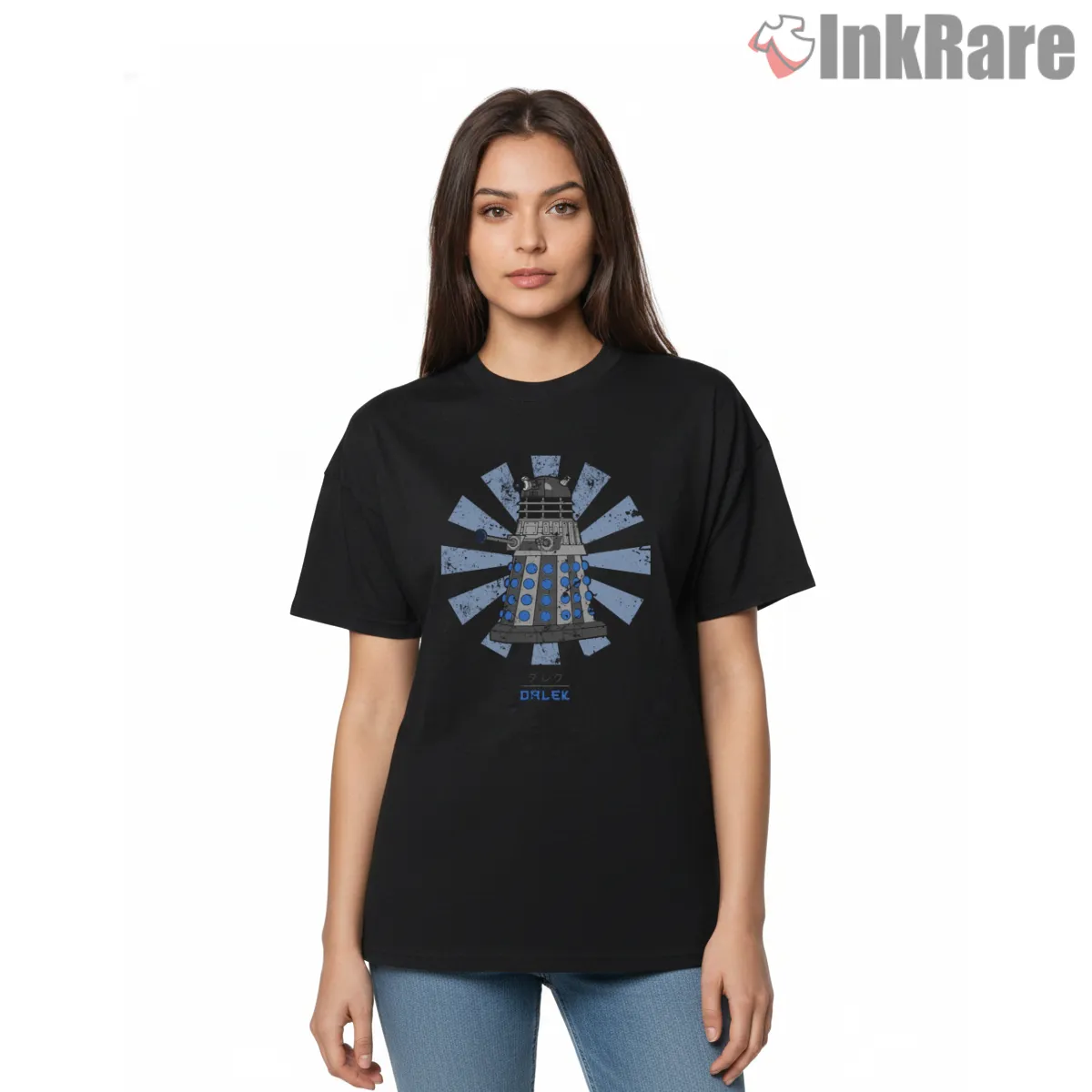 Dalek Retro Japanese Rising Sun Graphic Short Sleeve Black Dalek Retro Japanese Rising Sun Graphic Shirt on black short sleeve shirt for women graphic tee