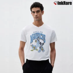 Men’s Dallas Mavericks Mickey Mouse Squad Basketball V-Neck Tee in white | Sharp, Breathable, Everyday Staple