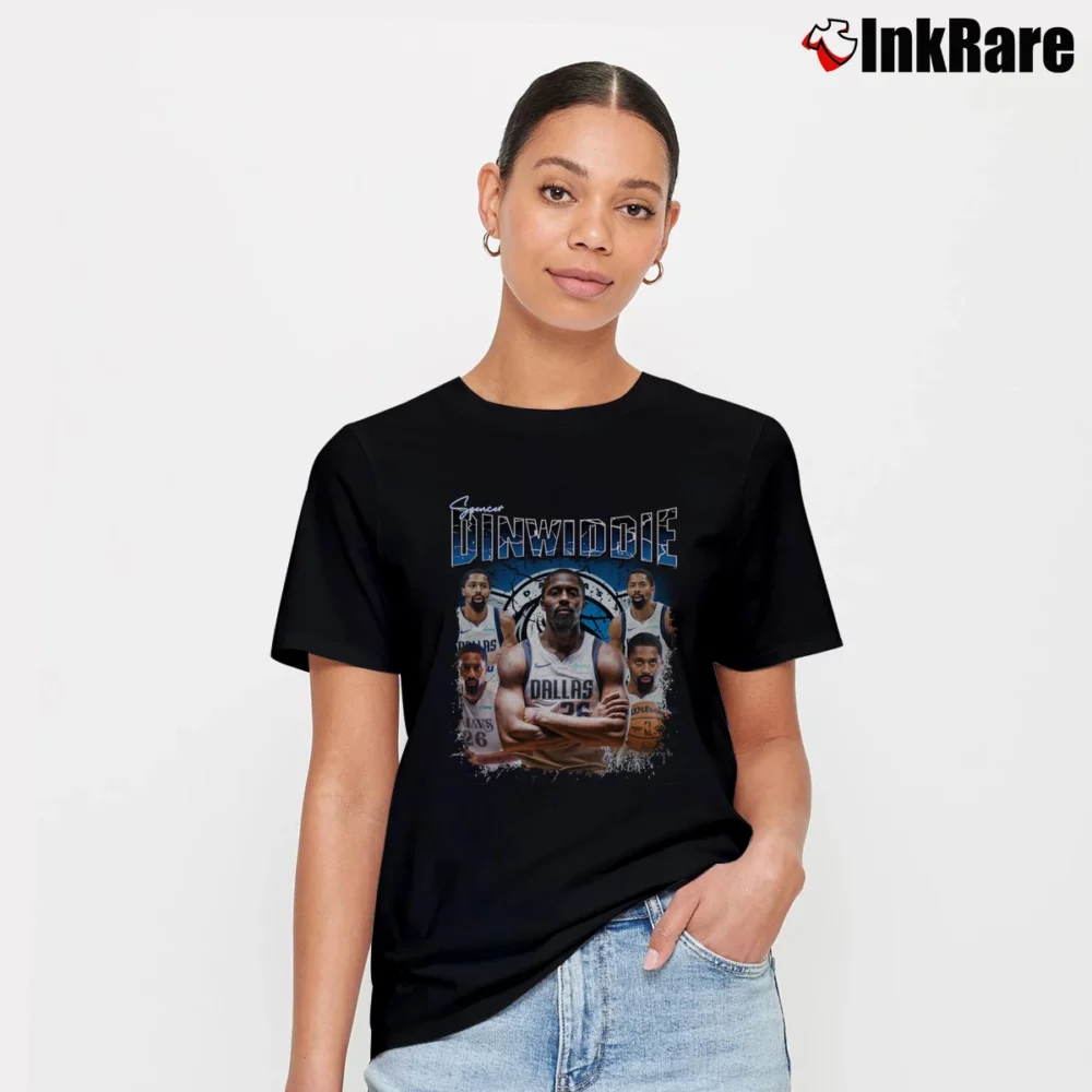Women’s Dallas Mavericks Spencer Dinwiddie Signature T-Shirt in black | Soft, Flattering Fit