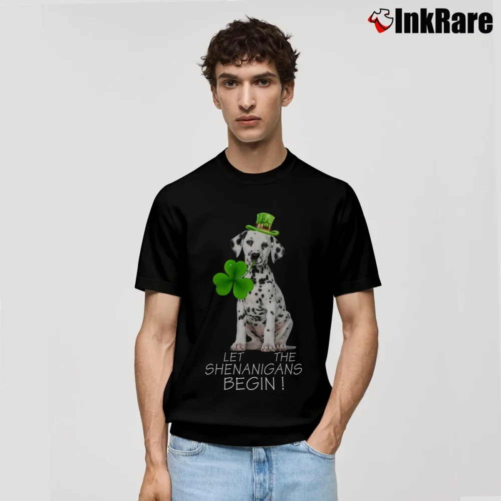Men’s Dalmatian St Patrick's Day Let The Shenanigans Begin Classic T-Shirt in black | Soft, Breathable Everyday Wear
