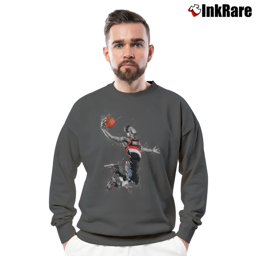 Men’s damian lillard dunk for Basketball Fans Crewneck Sweatshirt in charcoal | Cozy Fabric, Clean Style