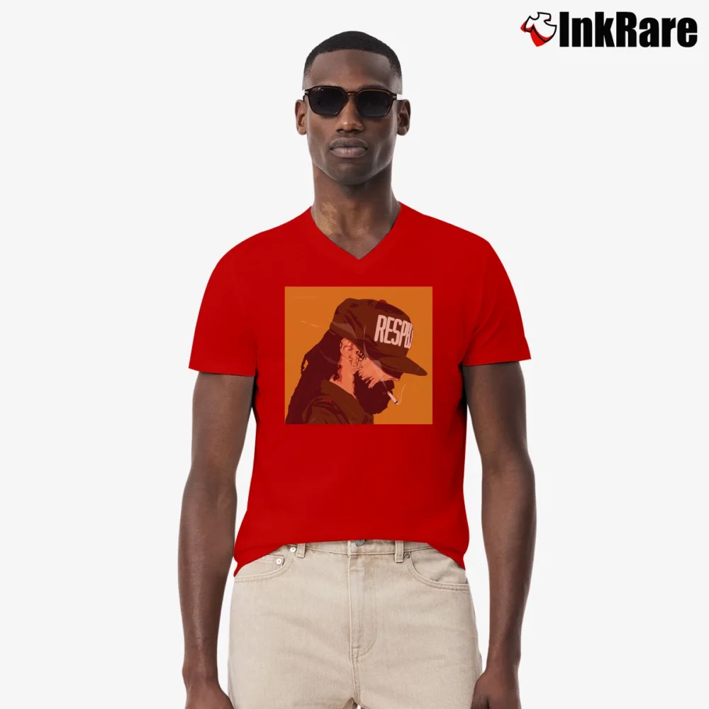 Men’s Damian Marley V-Neck Tee in red | Sharp, Breathable, Everyday Staple