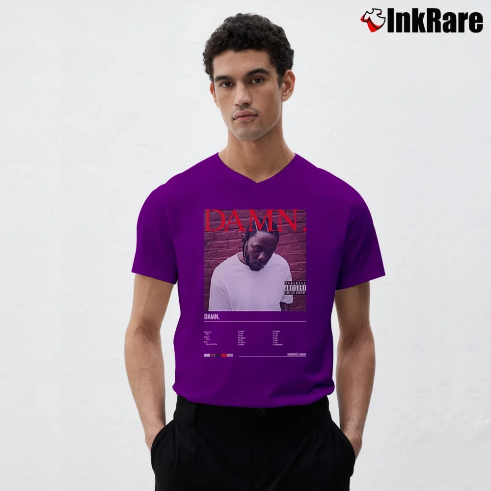 Men’s Damn Album Kendrick Lamar V-Neck Tee in purple | Sharp, Breathable, Everyday Staple