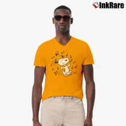 Men’s Dancing Snoopy Classic V-Neck Tee in orange | Sharp, Breathable, Everyday Staple