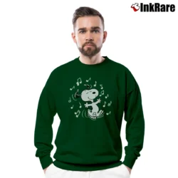 Men’s Dancing Snoopy Crewneck Sweatshirt in forest green | Cozy Fabric, Clean Style