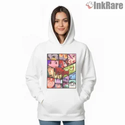 Dandadan Character Reaction Panel Collage Shirt on white hoodie for women graphic tee