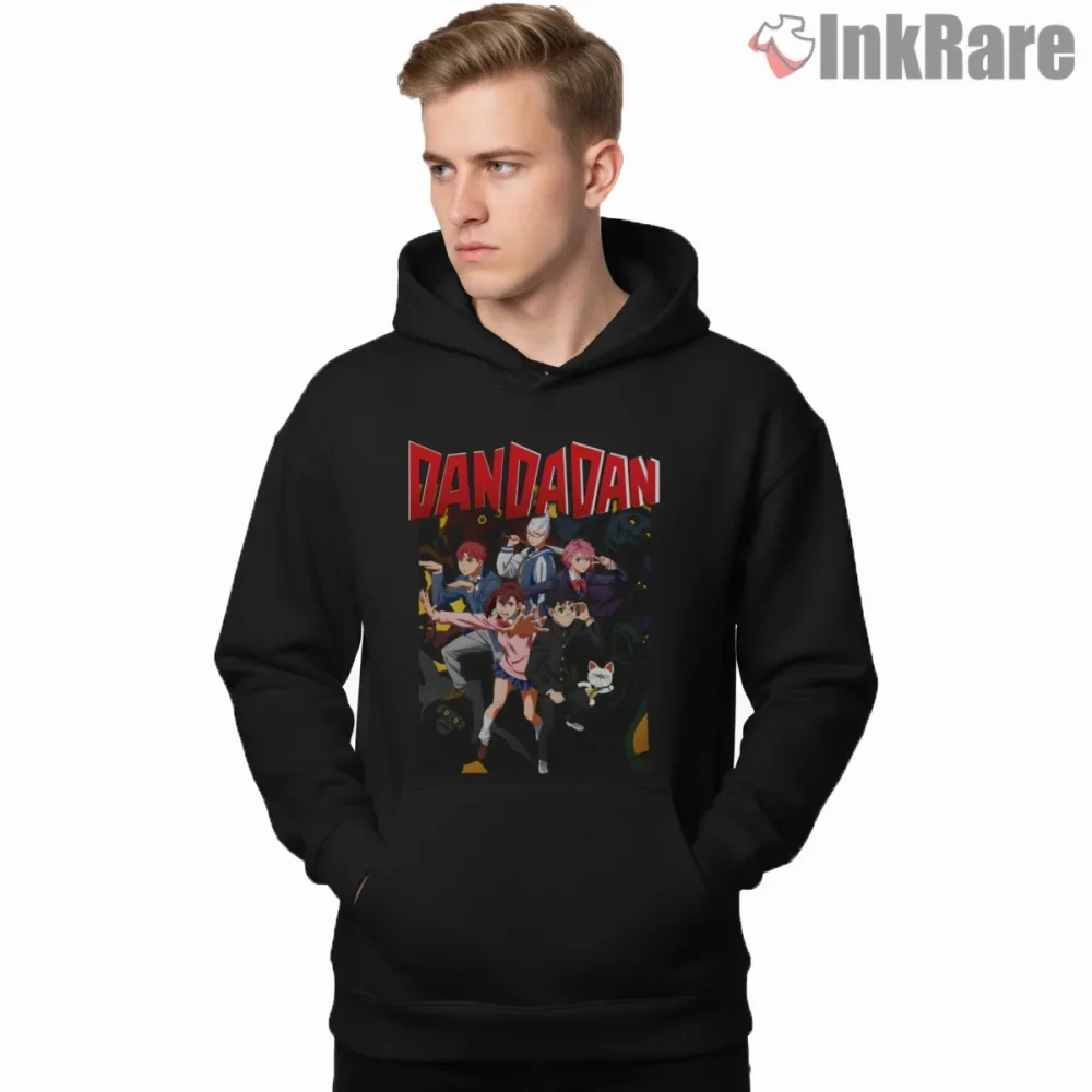 Dandadan Main Cast Anime Adventure Poster Shirt on black hoodie for men graphic tee