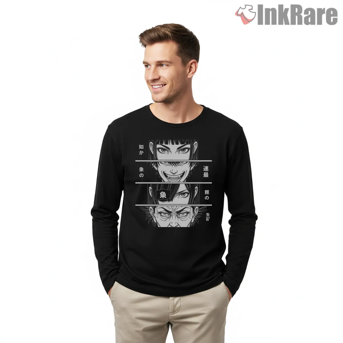 Dandadan Main Characters Manga Panel Art Long Sleeve Black Dandadan Main Characters Manga Panel Art Shirt on black long sleeve shirt for men graphic tee