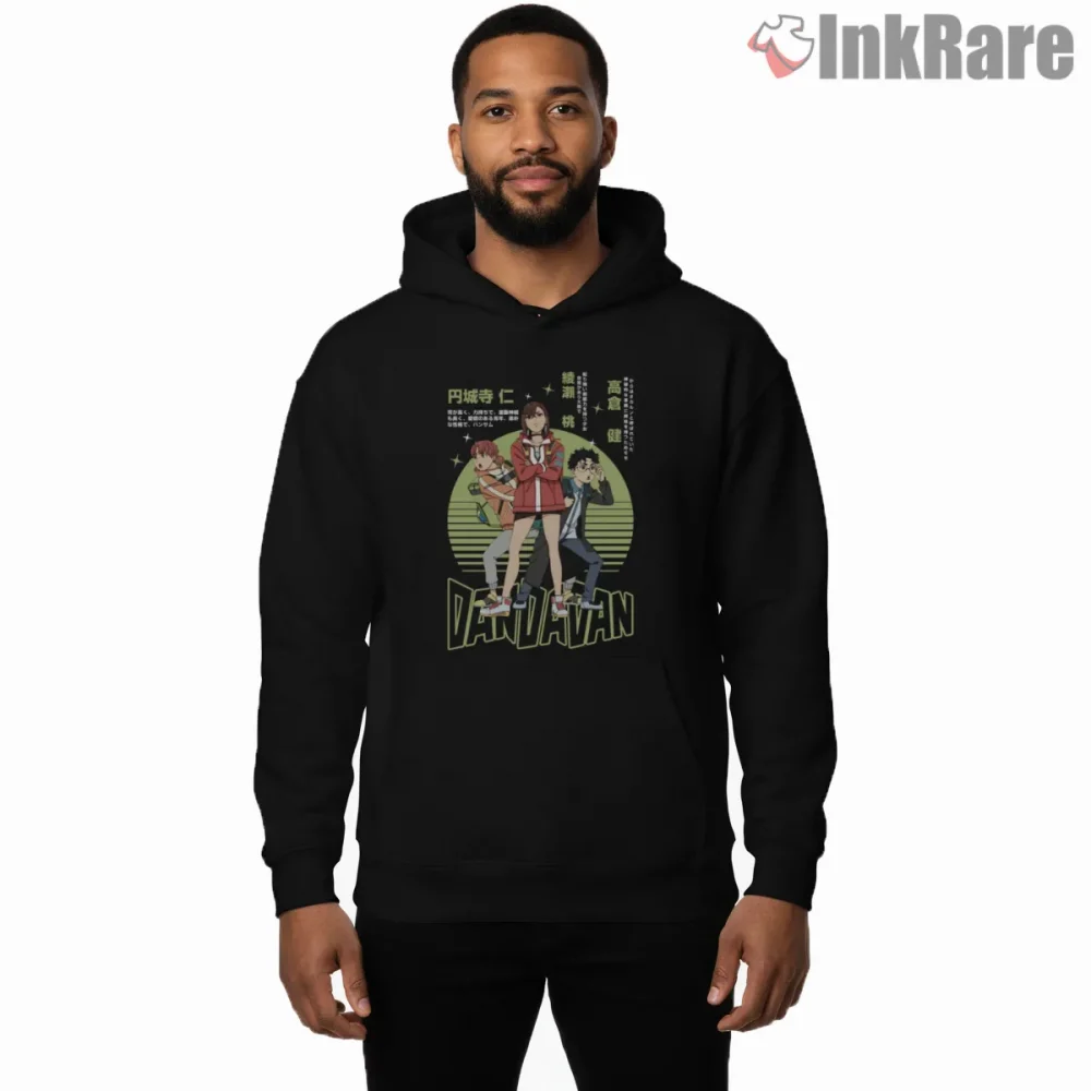 Dandadan Main Trio Retro Anime Poster Shirt on black hoodie for men graphic tee