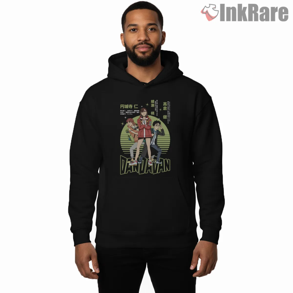 Dandadan Main Trio Retro Anime Poster Hoodie Black Dandadan Main Trio Retro Anime Poster Shirt on black hoodie for men graphic tee