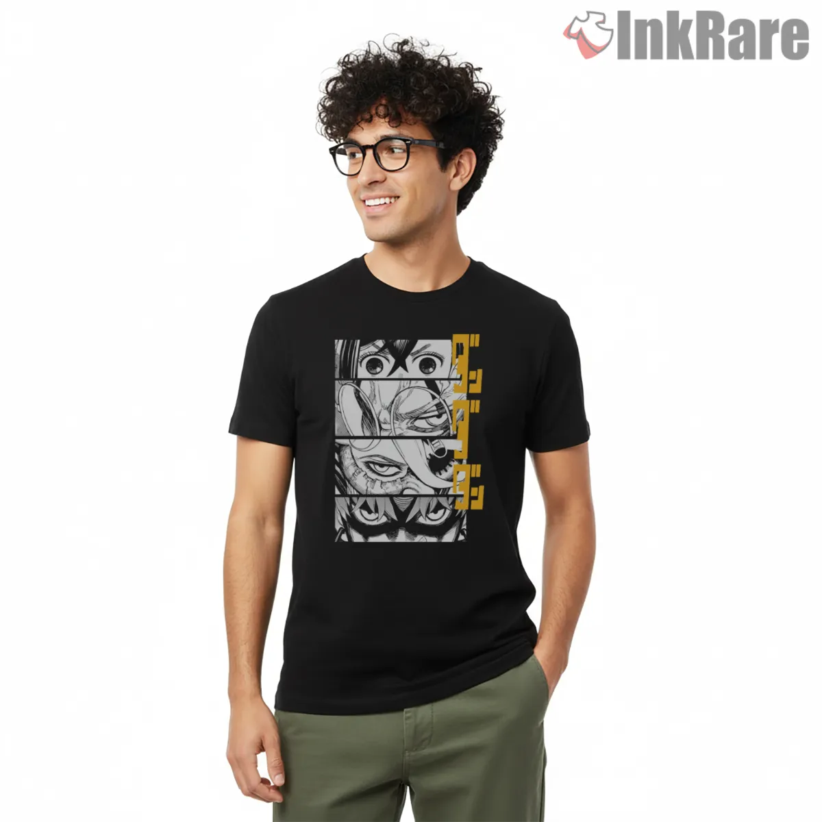 Dandadan Manga Eyes Collage Anime Short Sleeve Black Dandadan Manga Eyes Collage Anime Shirt on black short sleeve shirt for men graphic tee