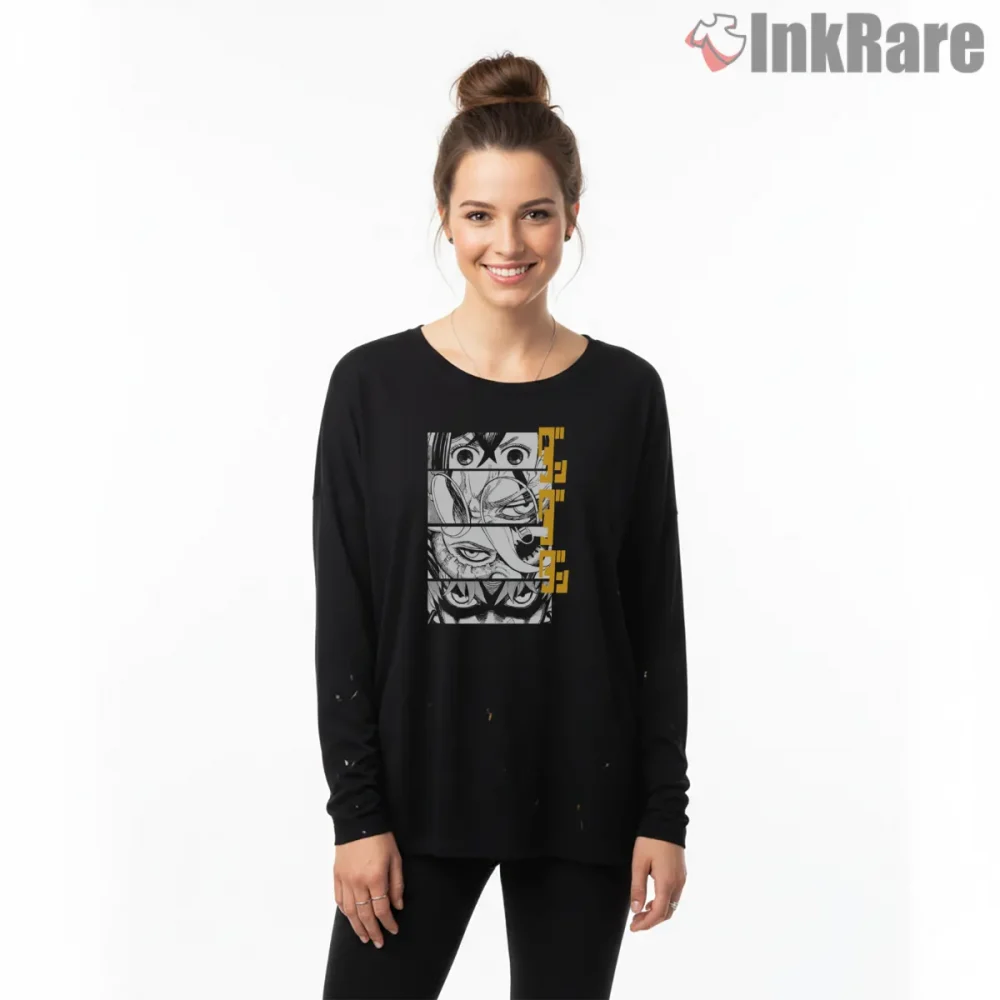 Dandadan Manga Eyes Collage Anime Shirt on black long sleeve shirt for women graphic tee
