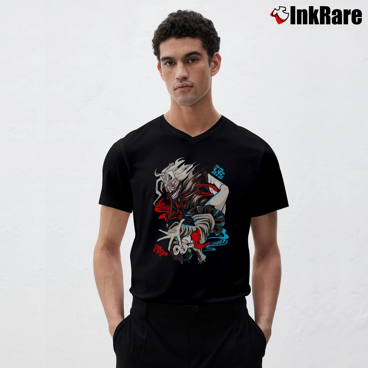 Men’s Dandadan Okarun Ayase V-Neck Tee in black | Sharp, Breathable, Everyday Staple