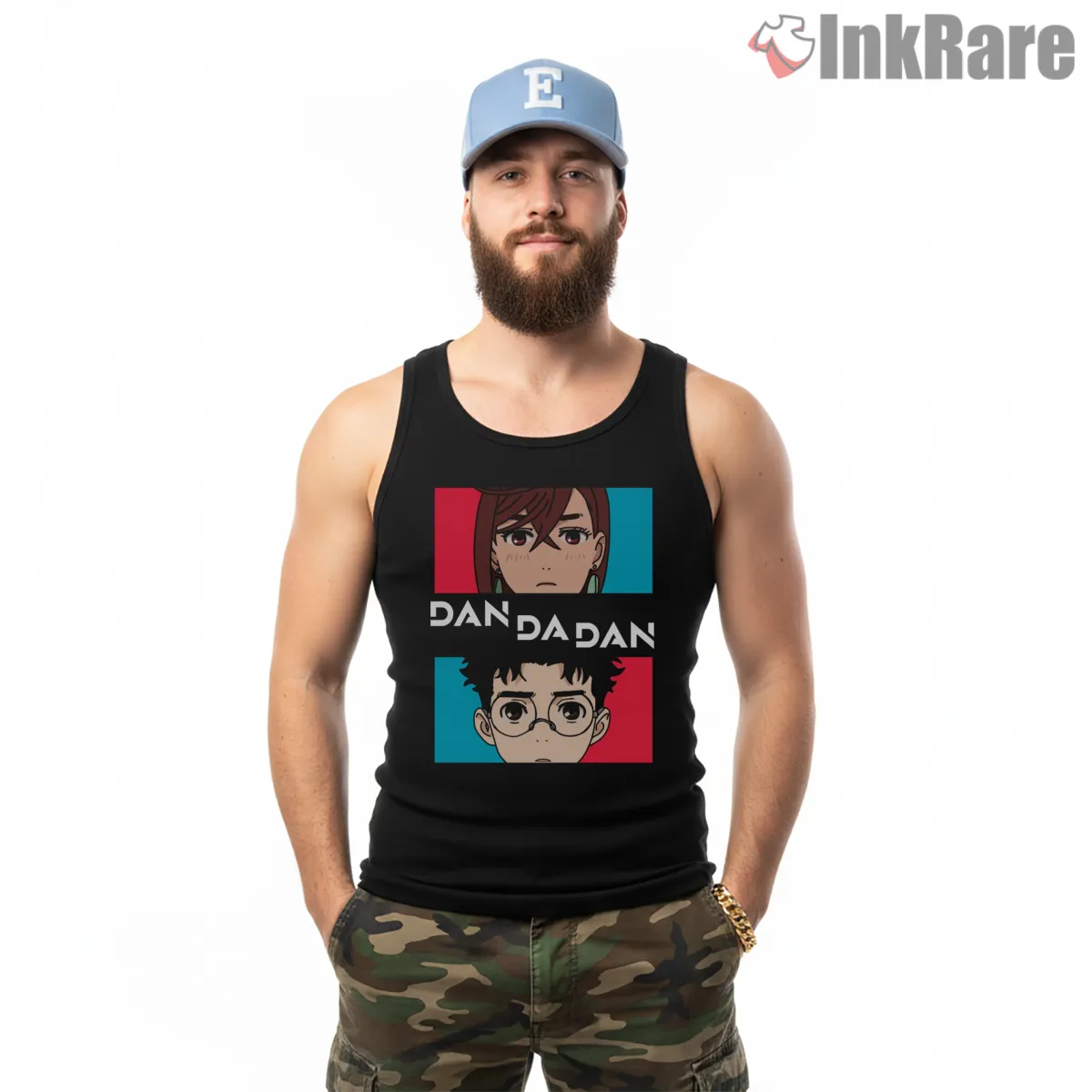 Dandadan Split Portrait Ken Takakura And Momo Ayase Tank Top Black Dandadan Split Portrait Ken Takakura And Momo Ayase Shirt on black tank top for men graphic tee