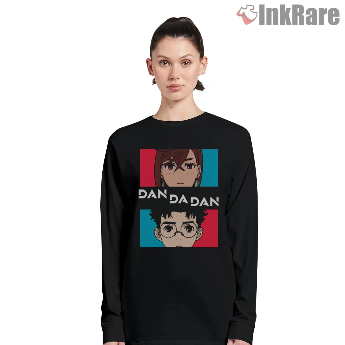 Dandadan Split Portrait Ken Takakura And Momo Ayase Long Sleeve Black Dandadan Split Portrait Ken Takakura And Momo Ayase Shirt on black long sleeve shirt for women graphic tee