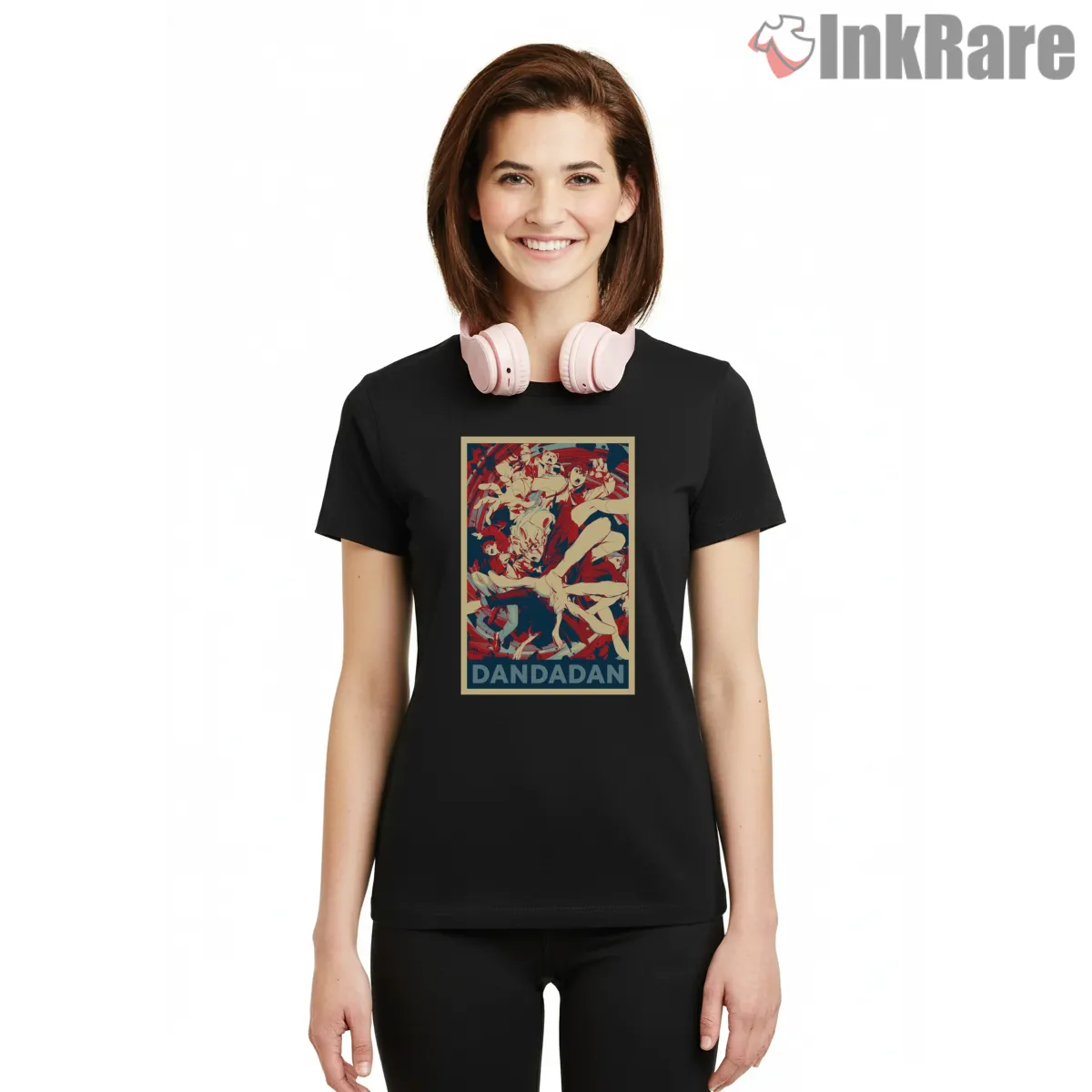 Dandadan Vintage Anime Action Poster Short Sleeve Black Dandadan Vintage Anime Action Poster Shirt on black short sleeve shirt for women graphic tee