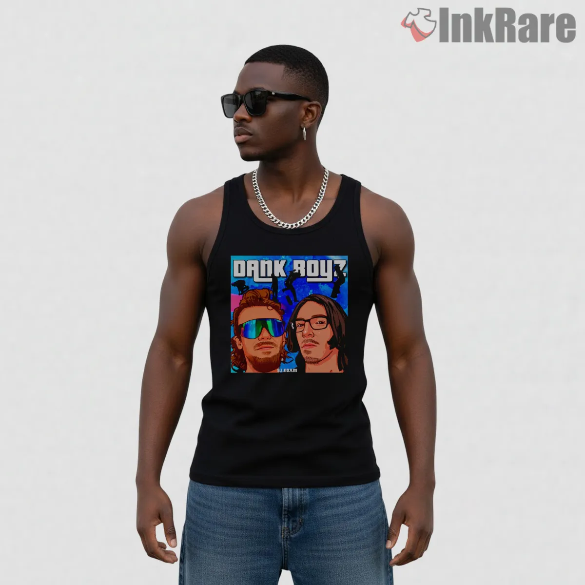 Dank Boy Meme Cartoon Portrait Gta Style Skate Tank Top Black Dank Boy Meme Cartoon Portrait Gta Style Skate Shirt on black tank top for men graphic tee