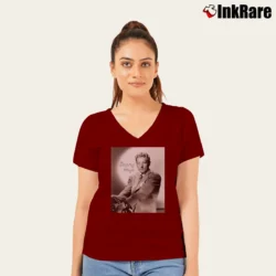 Women’s Danny Kaye Photo Postcard V-Neck Tee in maroon | Chic Neckline, Soft Texture