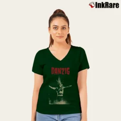 Women’s Danzig Band Logo V-Neck Tee in forest green | Chic Neckline, Soft Texture