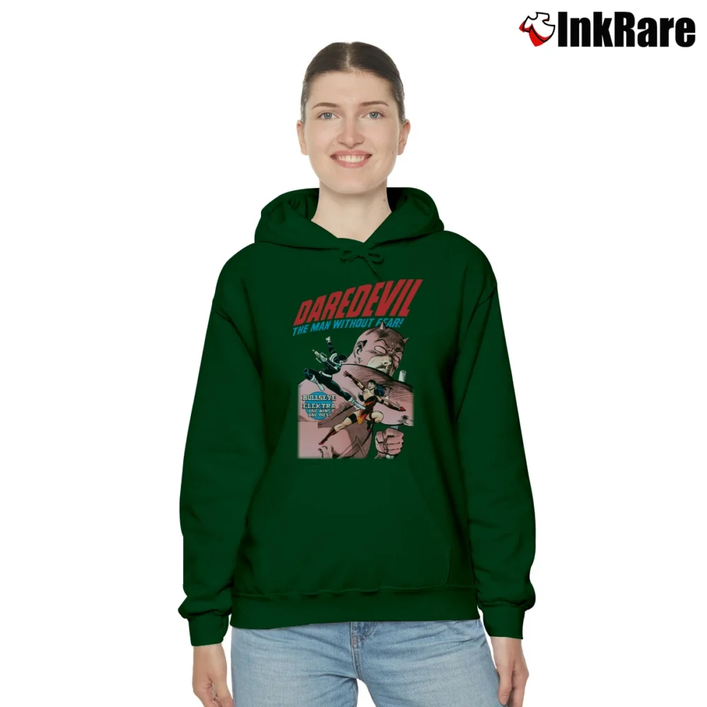 Women’s Daredevil Elektra Vs Bullseye Marvel Comics Cozy Hoodie in forest green | Warm, Structured, Stylish