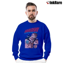 Men’s Daredevil Elektra Vs Bullseye Marvel Comics Crewneck Sweatshirt in royal blue | Cozy Fabric, Clean Style