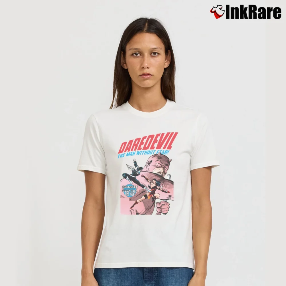 Women’s Daredevil Elektra Vs Bullseye Marvel Comics Signature T-Shirt in white | Soft, Flattering Fit