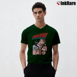 Men’s Daredevil Elektra Vs Bullseye Marvel Comics V-Neck Tee in forest green | Sharp, Breathable, Everyday Staple