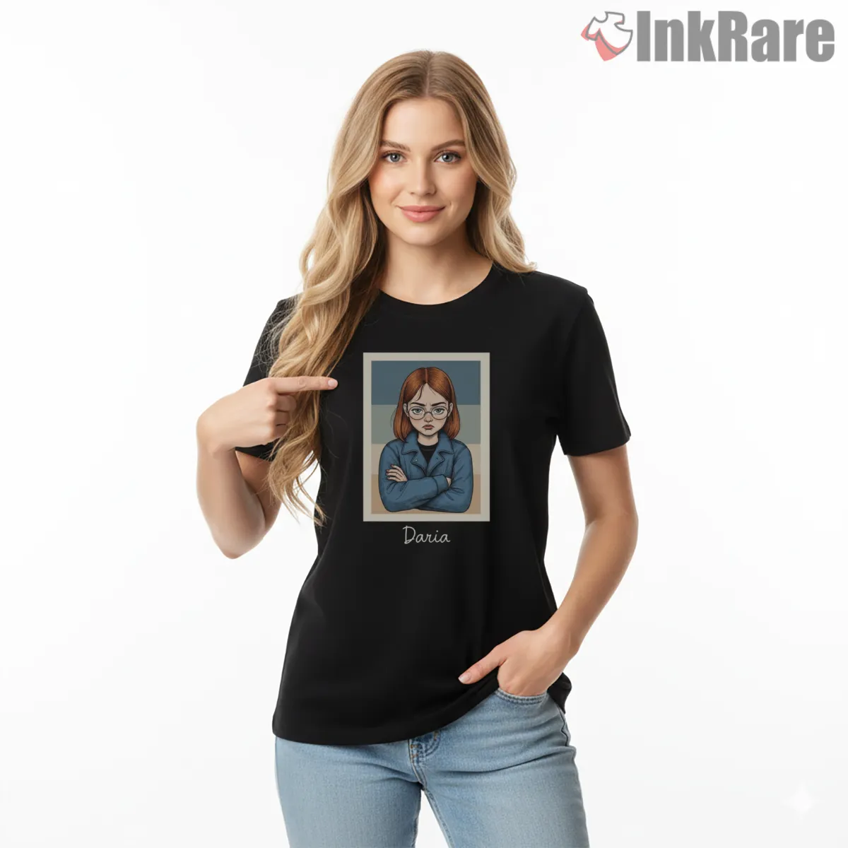 Daria Angry Grunge Portrait Sarcastic Attitude Shirt on black short sleeve shirt for women graphic tee