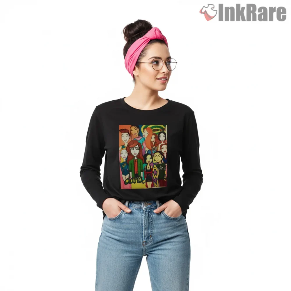 Daria Character Collage Modern Poster Style Shirt on black long sleeve shirt for women graphic tee