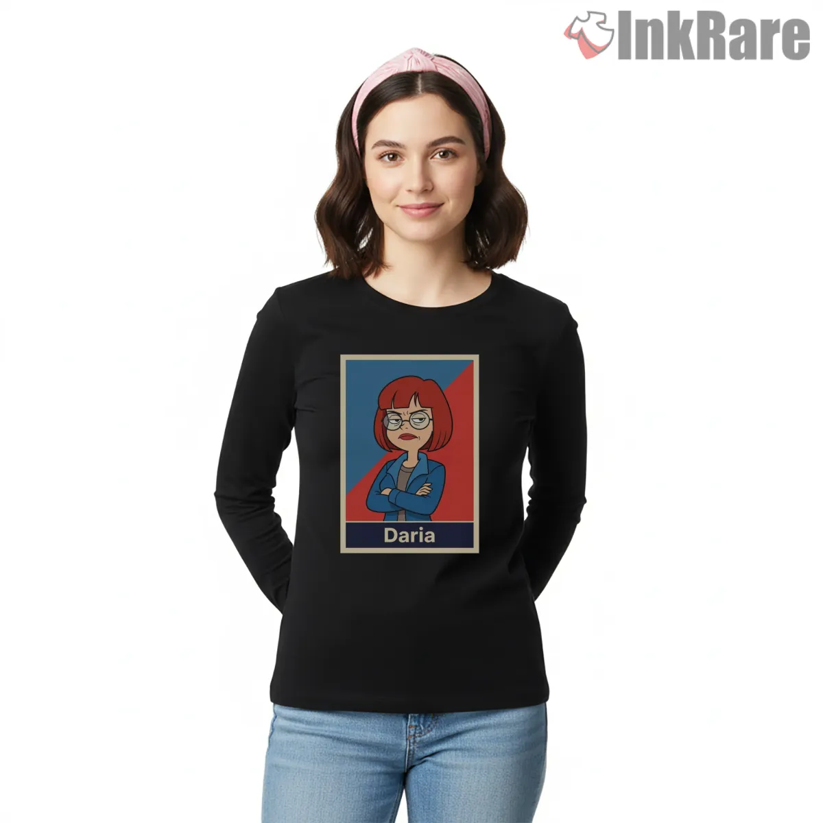 Daria Classic Cartoon Portrait Retro Frame Shirt on black long sleeve shirt for women graphic tee